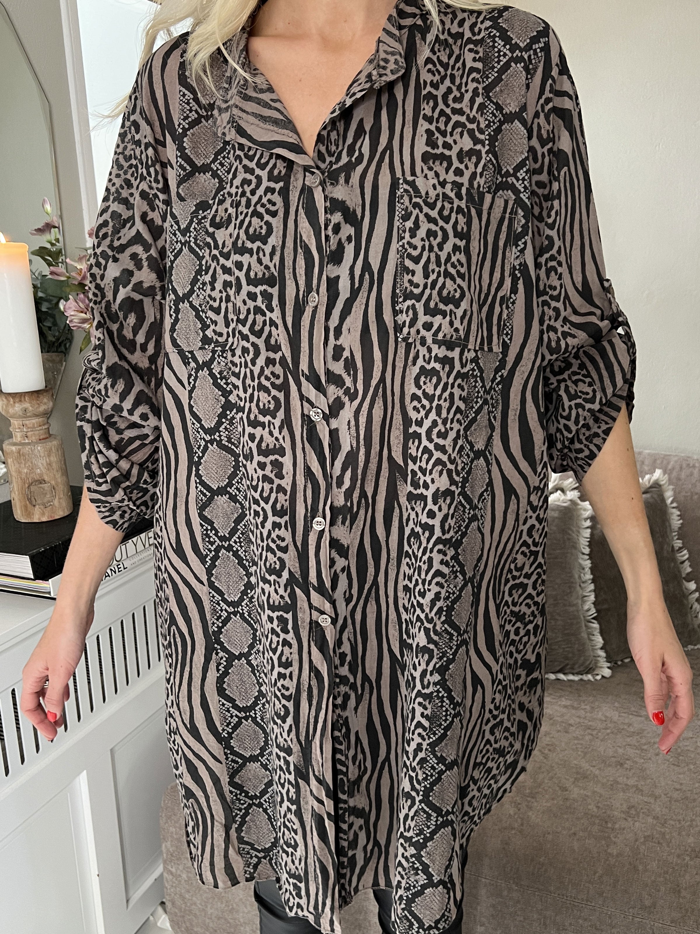 Berna Animal - Skjorte i blandet dyreprint med lommer